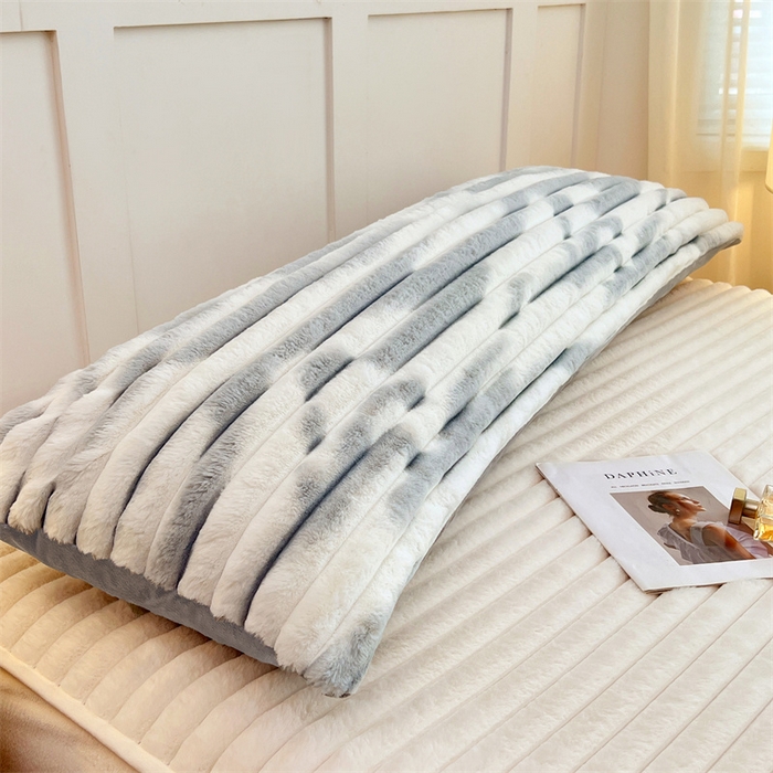 91家纺网 家纺一手货源 找家纺 梦舒羽 2025新款兔毛绒双人枕套牛奶绒加长法兰绒枕芯套法莱绒枕头套-抽条 兔毛绒抽条-梦幻浅灰