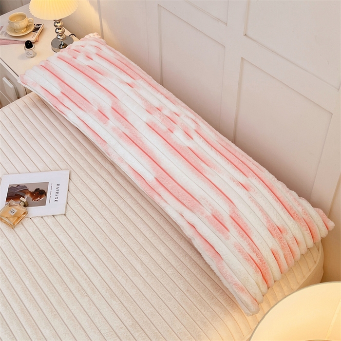 91家纺网 家纺一手货源 找家纺 梦舒羽 2025新款兔毛绒双人枕套牛奶绒加长法兰绒枕芯套法莱绒枕头套-抽条 兔毛绒抽条-梦幻樱粉