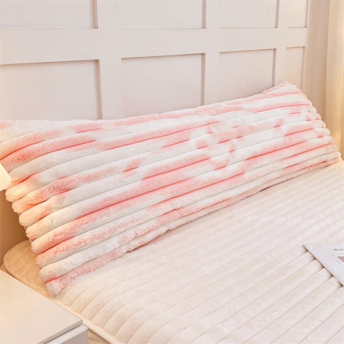 梦舒羽 2025新款兔毛绒双人枕套牛奶绒加长法兰绒枕芯套法莱绒枕头套-抽条 兔毛绒抽条-梦幻樱粉