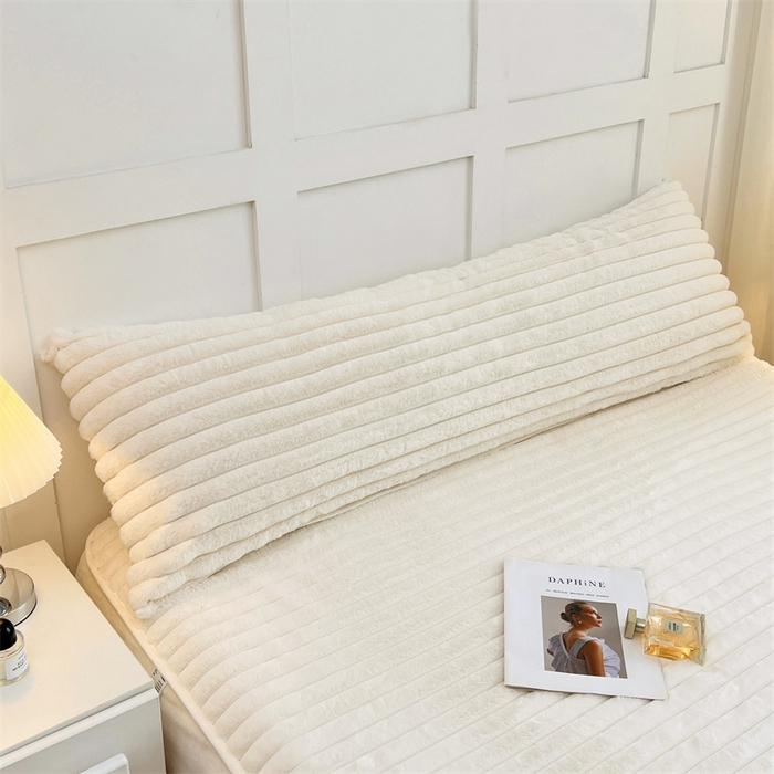 91家纺网 家纺一手货源 找家纺 梦舒羽 2025新款兔毛绒双人枕套牛奶绒加长法兰绒枕芯套法莱绒枕头套-抽条 兔毛绒抽条-晨曦白