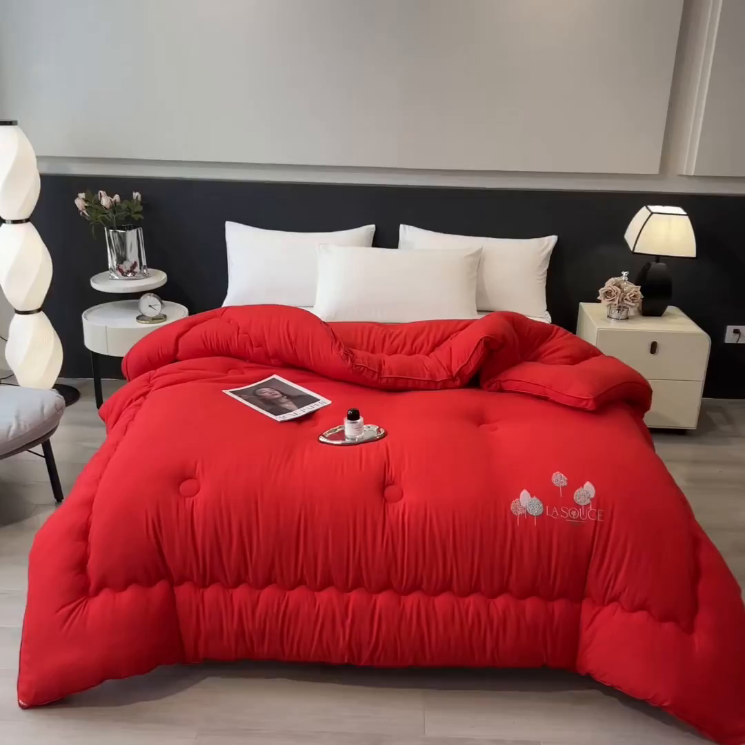 91家纺网 家纺一手货源 找家纺 丽莱美家纺 2025新款牛奶棉新疆羽丝绵被被子被芯-云柔系列 云柔-红