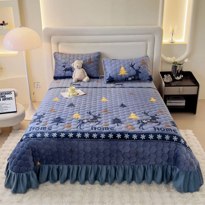 91家纺网 家纺一手货源 找家纺 （总）情煊家纺 2025新款简约加厚A类牛奶绒夹棉印花床盖