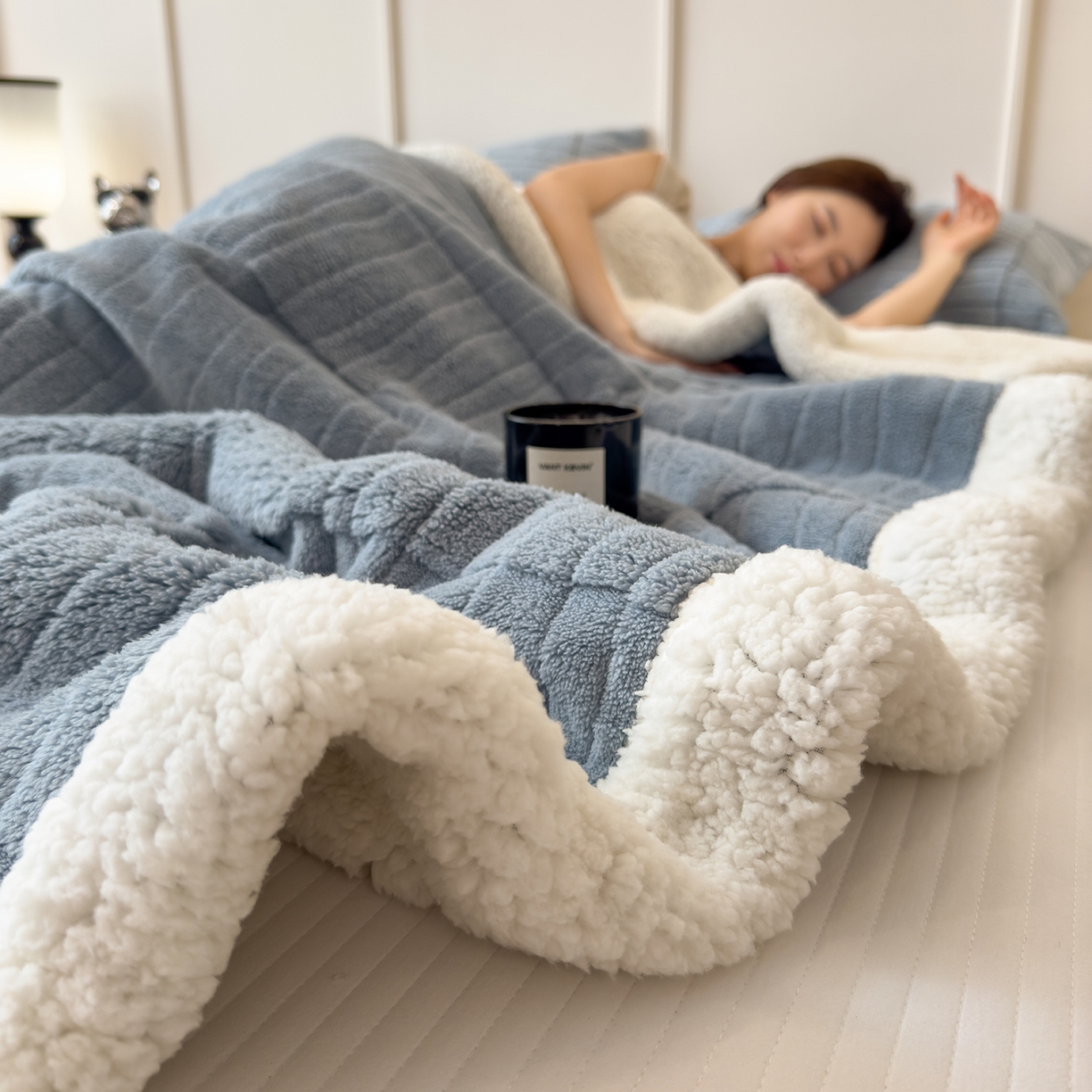 91家纺网 家纺一手货源 找家纺 （总）世纪绒品 2025新款A类加厚水波纹羊羔绒双层提花毛毯