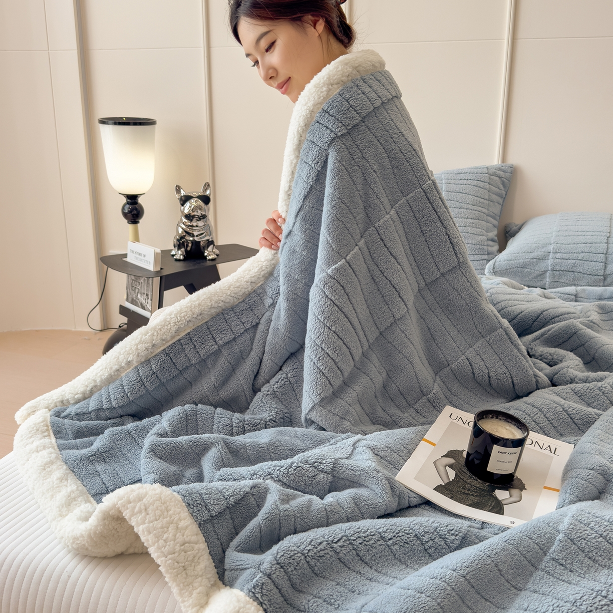 91家纺网 家纺一手货源 找家纺 （总）世纪绒品 2025新款A类加厚水波纹羊羔绒双层提花毛毯