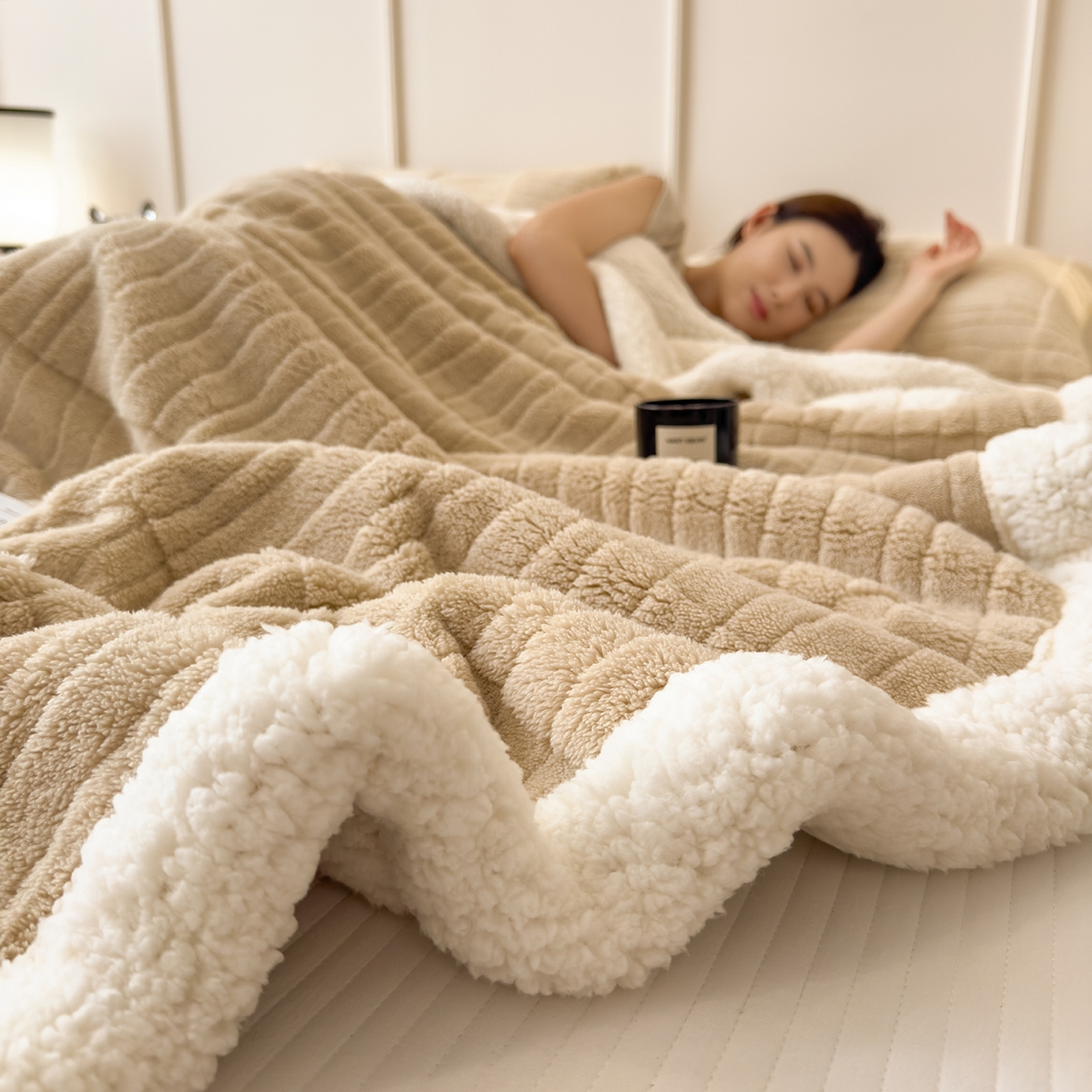 91家纺网 家纺一手货源 找家纺 世纪绒品 2025新款A类加厚水波纹羊羔绒双层提花毛毯 水波纹-浅卡