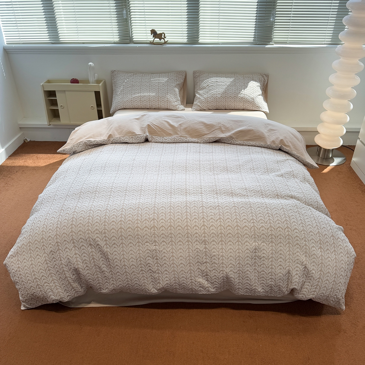 91家纺网 家纺一手货源 找家纺 慕尚家纺 2025新款全棉空气立体提花磨毛四件套 稻花-卡其