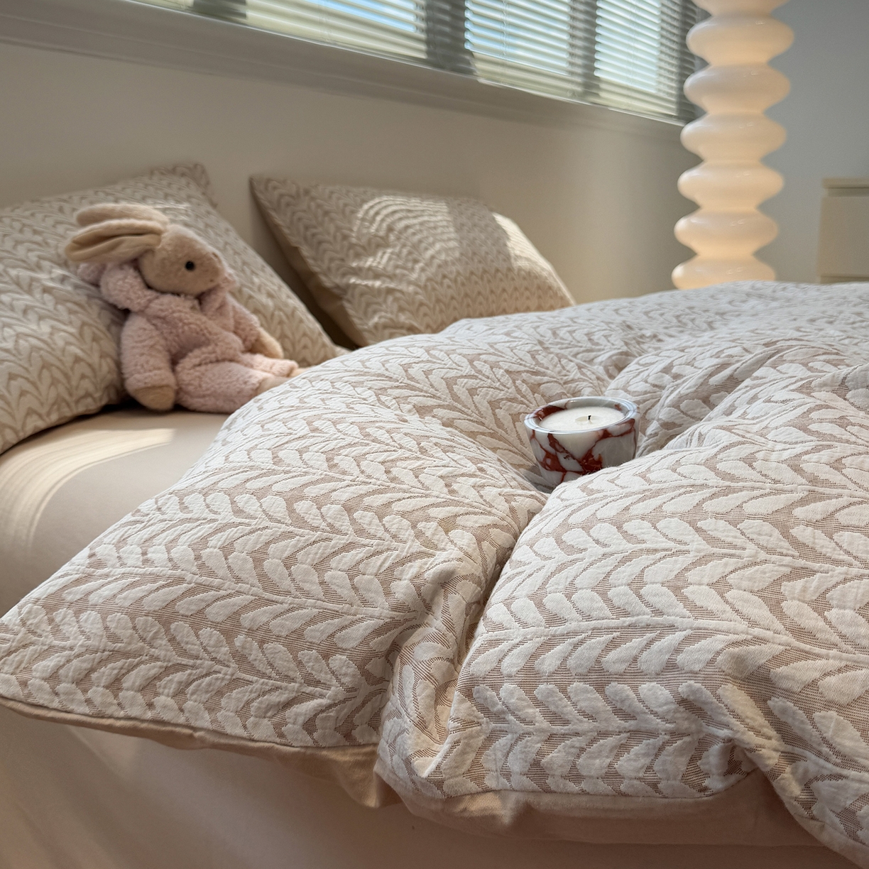 91家纺网 家纺一手货源 找家纺 慕尚家纺 2025新款全棉空气立体提花磨毛四件套 稻花-卡其