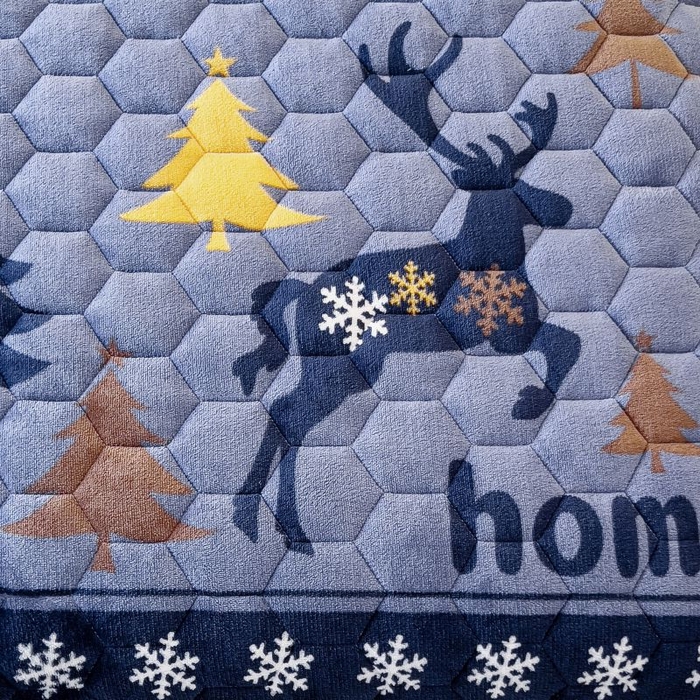 91家纺网 家纺一手货源 找家纺 情煊家纺 2025新款简约加厚A类牛奶绒夹棉印花床盖 一鹿幸福