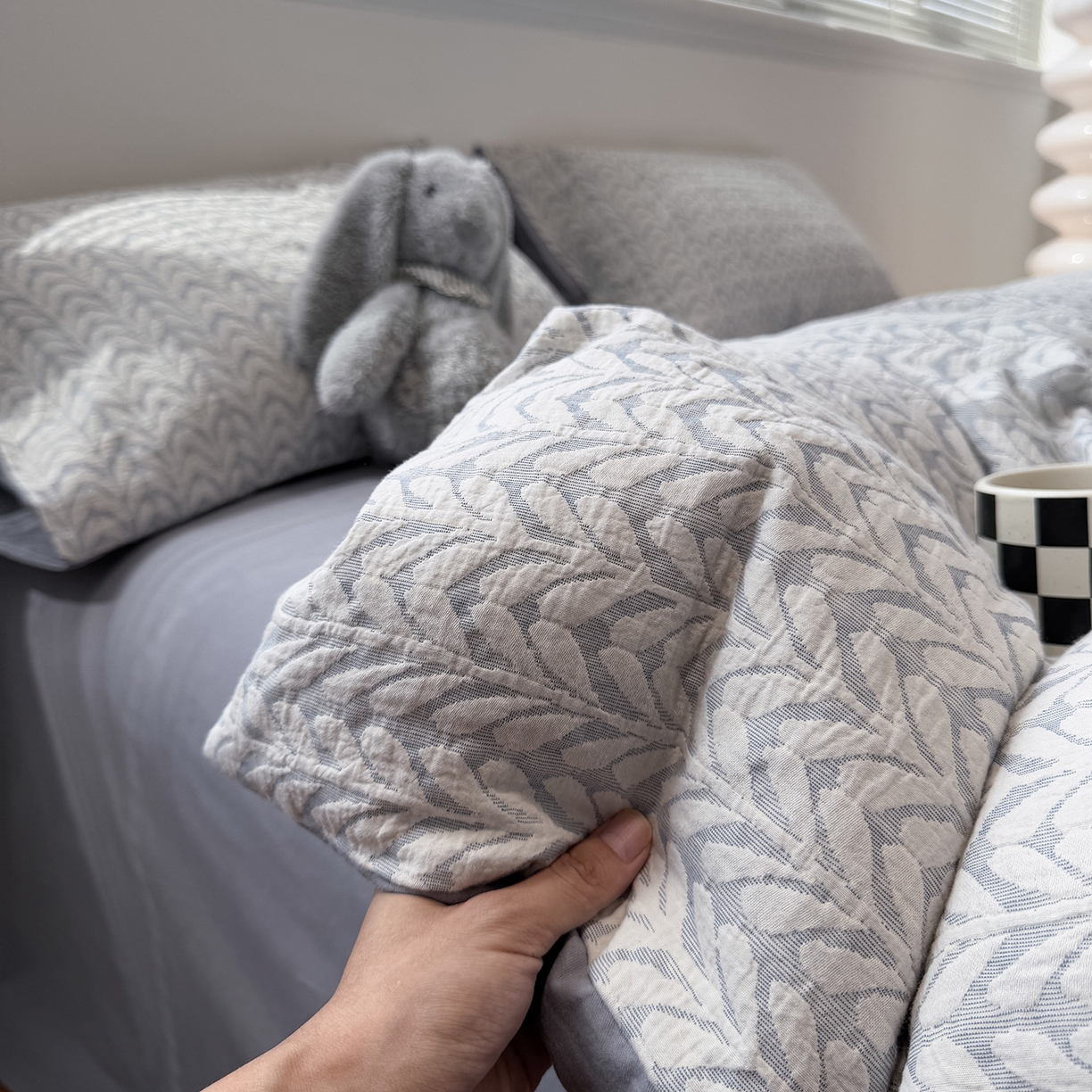 慕尚家纺 2025新款全棉空气立体提花磨毛四件套 稻花-浅蓝