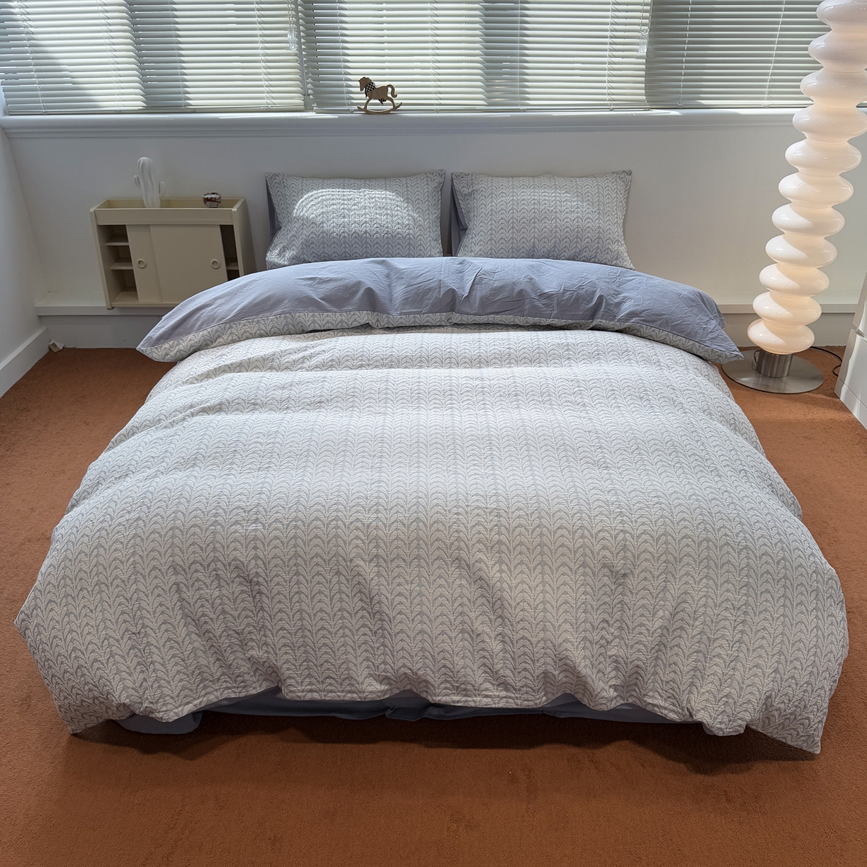 91家纺网 家纺一手货源 找家纺 慕尚家纺 2025新款全棉空气立体提花磨毛四件套 稻花-浅蓝