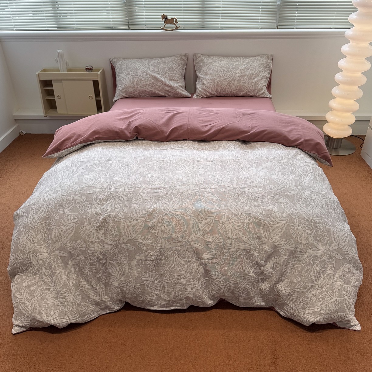 91家纺网 家纺一手货源 找家纺 慕尚家纺 2025新款全棉空气立体提花磨毛四件套 繁花似锦-豆沙