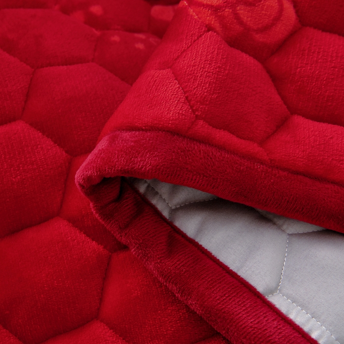 91家纺网 家纺一手货源 找家纺 情煊家纺 2025新款简约加厚A类牛奶绒夹棉印花床盖 红玫瑰