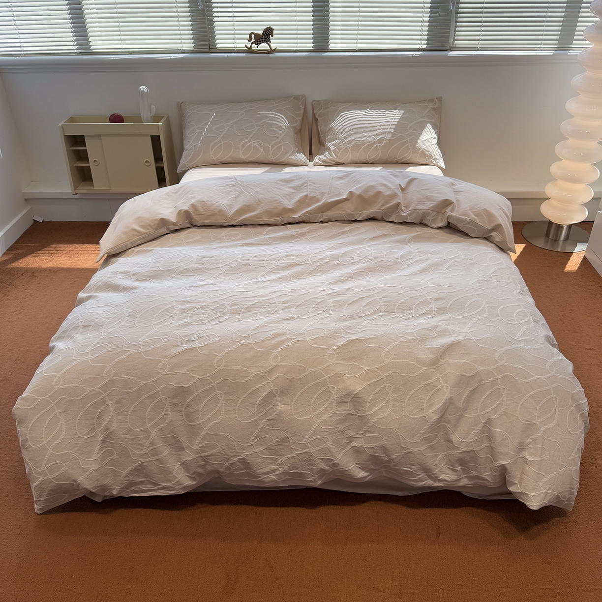 91家纺网 家纺一手货源 找家纺 慕尚家纺 2025新款全棉空气立体提花磨毛四件套 贯穿-卡其