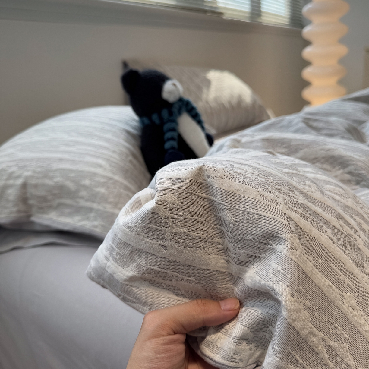 慕尚家纺 2025新款全棉空气立体提花磨毛四件套 律动-浅灰