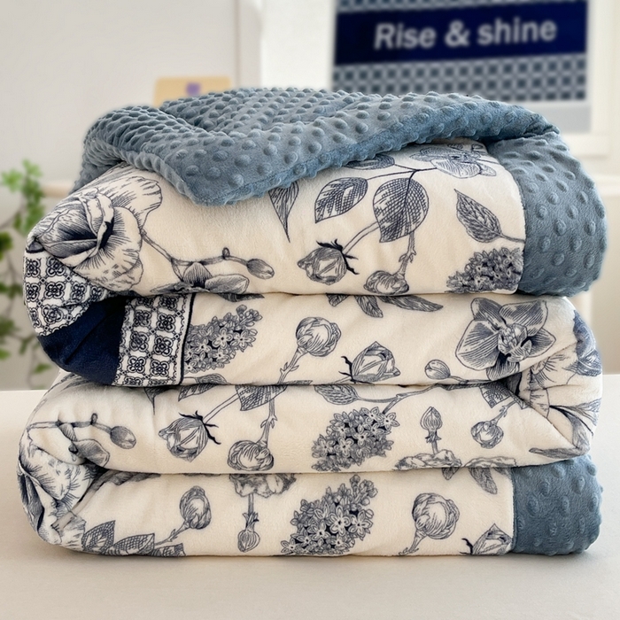 91家纺网 家纺一手货源 找家纺 默忆 2025新款牛奶绒豆豆被被子被芯 青花瓷