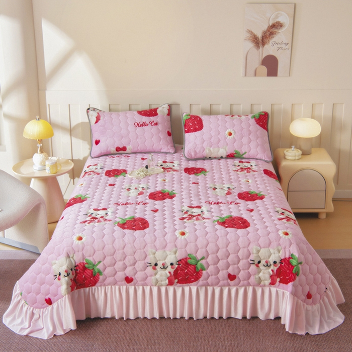 情煊家纺 2025新款简约加厚A类牛奶绒夹棉印花床盖 童真