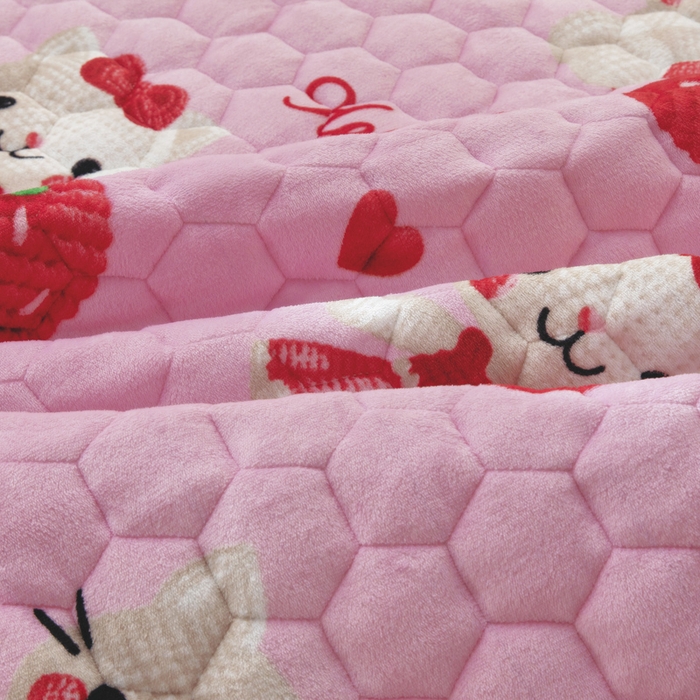 91家纺网 家纺一手货源 找家纺 情煊家纺 2025新款简约加厚A类牛奶绒夹棉印花床盖 童真