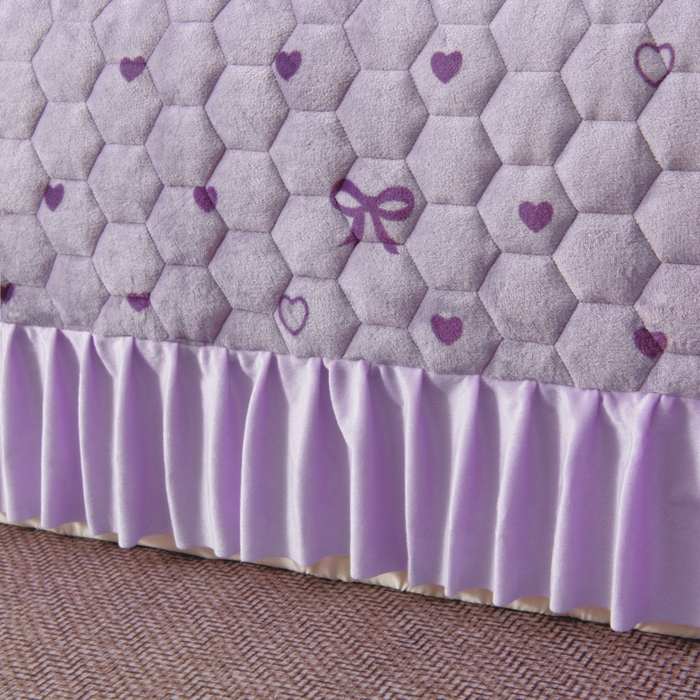 91家纺网 家纺一手货源 找家纺 情煊家纺 2025新款简约加厚A类牛奶绒夹棉印花床盖 紫爱心