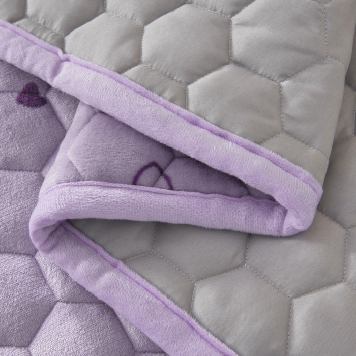 91家纺网 家纺一手货源 找家纺 情煊家纺 2025新款简约加厚A类牛奶绒夹棉印花床盖 紫爱心