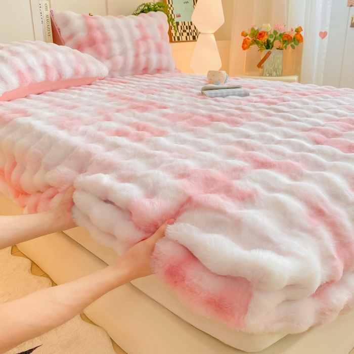 91家纺网 家纺一手货源 找家纺 （总）品乐家纺 2025新款A类300g泡泡兔绒床笠