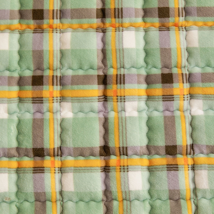 91家纺网 家纺一手货源 找家纺 澳梵家居 2025新款无印风牛奶绒夹棉床笠 青绿黄格纹