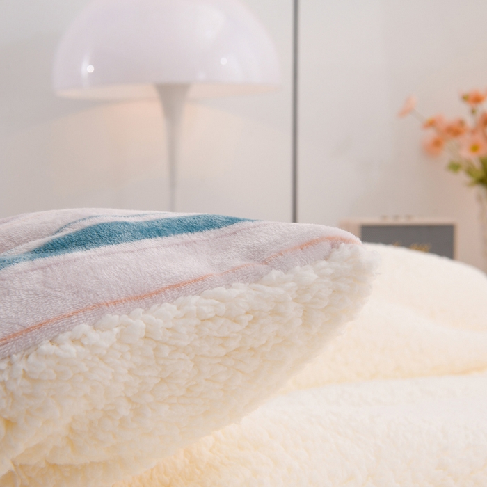 91家纺网 家纺一手货源 找家纺 圣楚家纺 2025秋冬新款亲肤舒适暖心羊羔绒牛奶绒AB面冬被被子被芯 彩虹