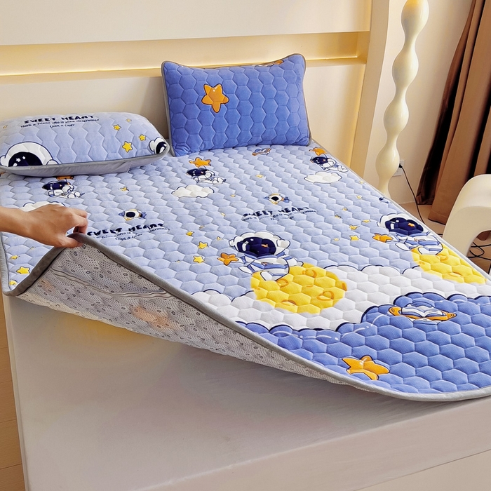 91家纺网 家纺一手货源 找家纺 情煊家纺 2025新款A类牛奶绒印花夹棉床垫 太空漫步