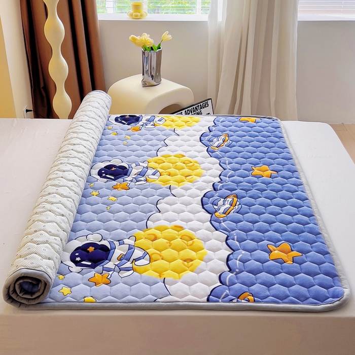 91家纺网 家纺一手货源 找家纺 情煊家纺 2025新款A类牛奶绒印花夹棉床垫 太空漫步