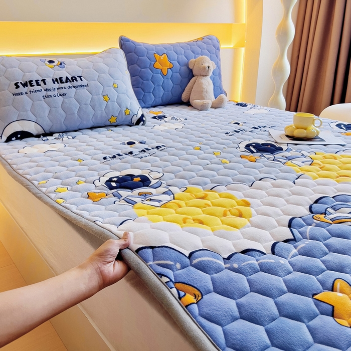 91家纺网 家纺一手货源 找家纺 情煊家纺 2025新款A类牛奶绒印花夹棉床垫 太空漫步