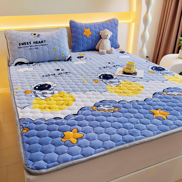 91家纺网 家纺一手货源 找家纺 情煊家纺 2025新款A类牛奶绒印花夹棉床垫 太空漫步