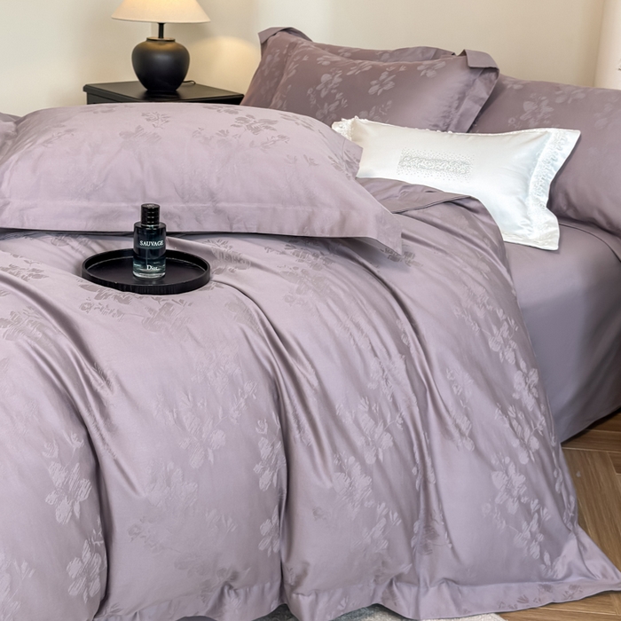 91家纺网 家纺一手货源 找家纺 魅都 全棉厚织长绒棉立体浮雕提花四件套全棉四件套花香轻舞 花香轻舞紫