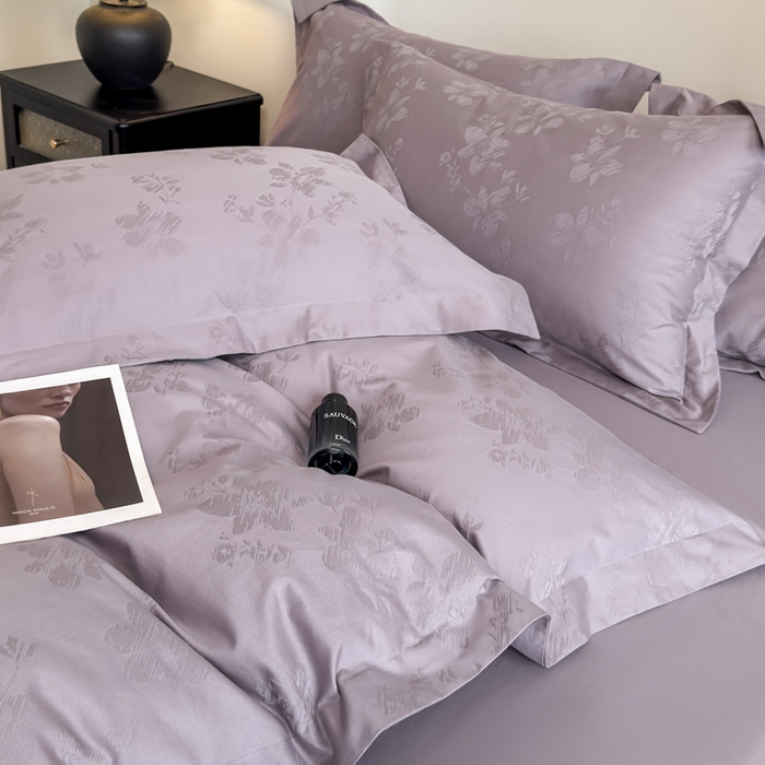 91家纺网 家纺一手货源 找家纺 魅都 全棉厚织长绒棉立体浮雕提花四件套全棉四件套花香轻舞 花香轻舞紫