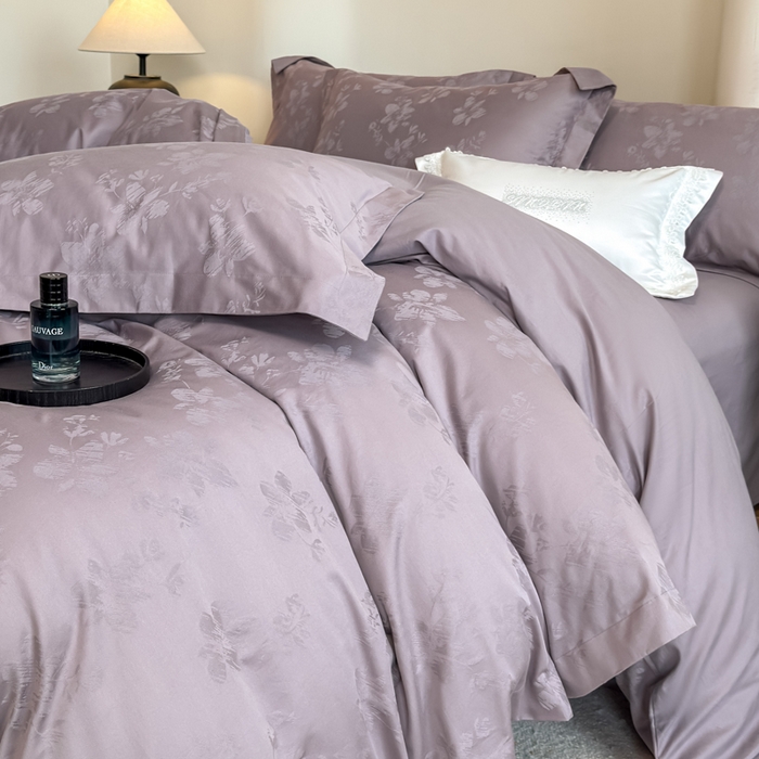 91家纺网 家纺一手货源 找家纺 魅都 全棉厚织长绒棉立体浮雕提花四件套全棉四件套花香轻舞 花香轻舞紫