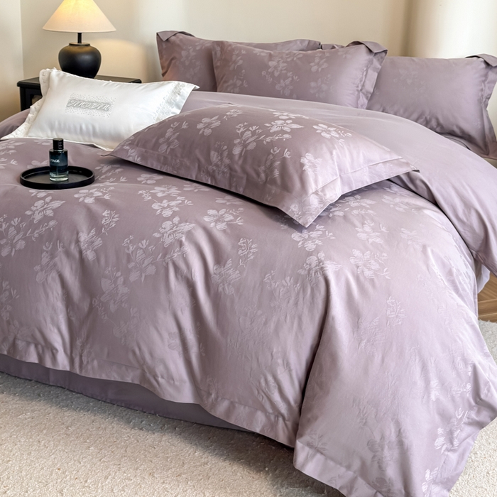 91家纺网 家纺一手货源 找家纺 魅都 全棉厚织长绒棉立体浮雕提花四件套全棉四件套花香轻舞 花香轻舞紫