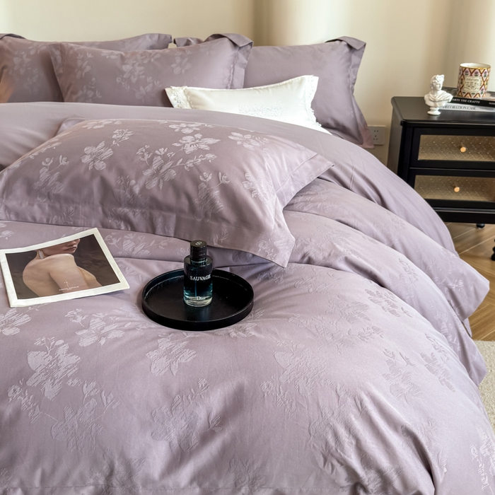 91家纺网 家纺一手货源 找家纺 魅都 全棉厚织长绒棉立体浮雕提花四件套全棉四件套花香轻舞 花香轻舞紫