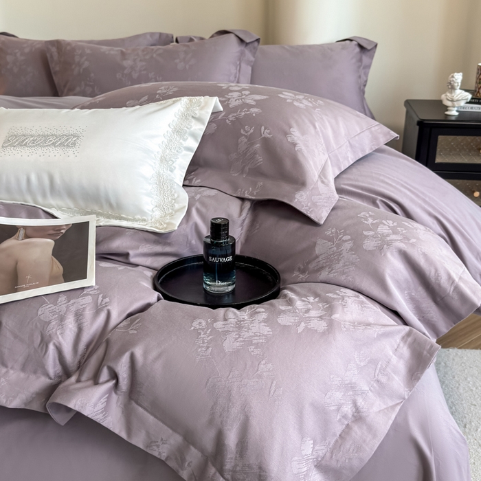 91家纺网 家纺一手货源 找家纺 魅都 全棉厚织长绒棉立体浮雕提花四件套全棉四件套花香轻舞 花香轻舞紫