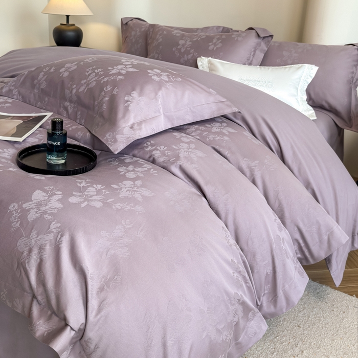 91家纺网 家纺一手货源 找家纺 魅都 全棉厚织长绒棉立体浮雕提花四件套全棉四件套花香轻舞 花香轻舞紫