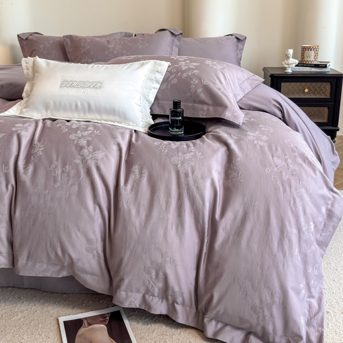 91家纺网 家纺一手货源 找家纺 魅都 全棉厚织长绒棉立体浮雕提花四件套全棉四件套花香轻舞 花香轻舞紫