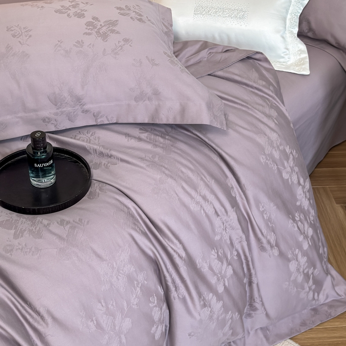 91家纺网 家纺一手货源 找家纺 魅都 全棉厚织长绒棉立体浮雕提花四件套全棉四件套花香轻舞 花香轻舞紫