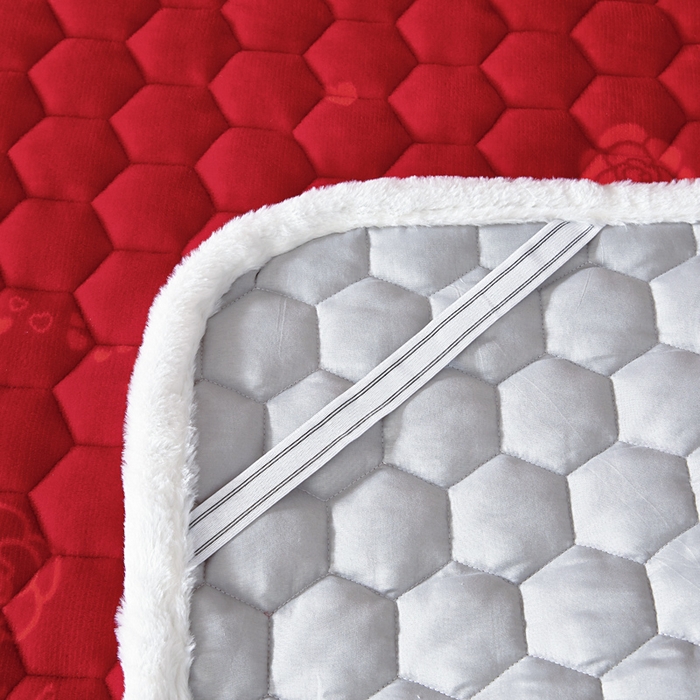 91家纺网 家纺一手货源 找家纺 情煊家纺 2025新款A类牛奶绒印花夹棉床垫 红玫瑰