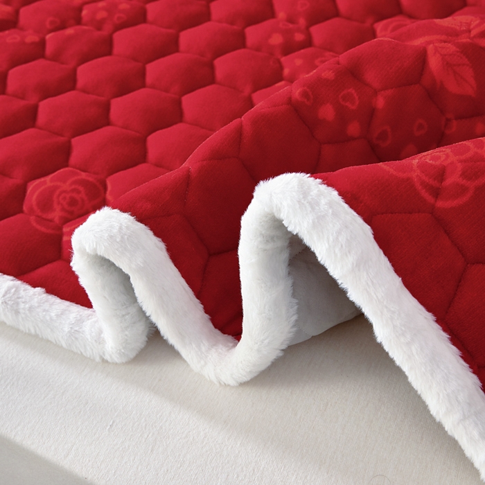 91家纺网 家纺一手货源 找家纺 情煊家纺 2025新款A类牛奶绒印花夹棉床垫 红玫瑰