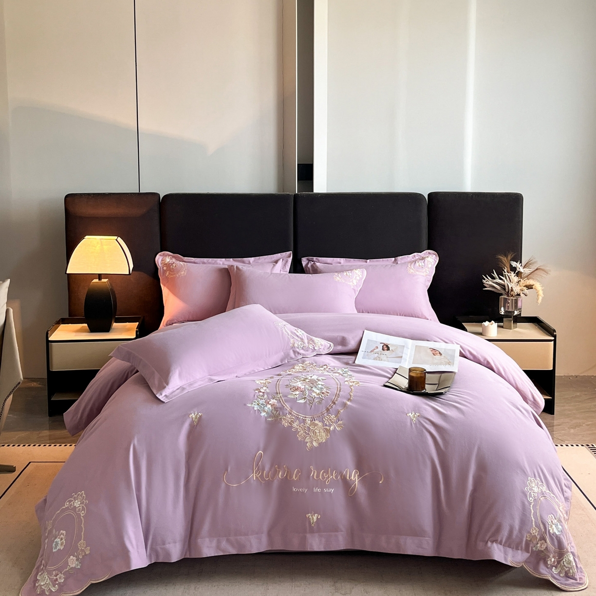 博纳家纺 2025新款纯棉磨毛绣花四件套--花丽影系列 花丽影-粉紫