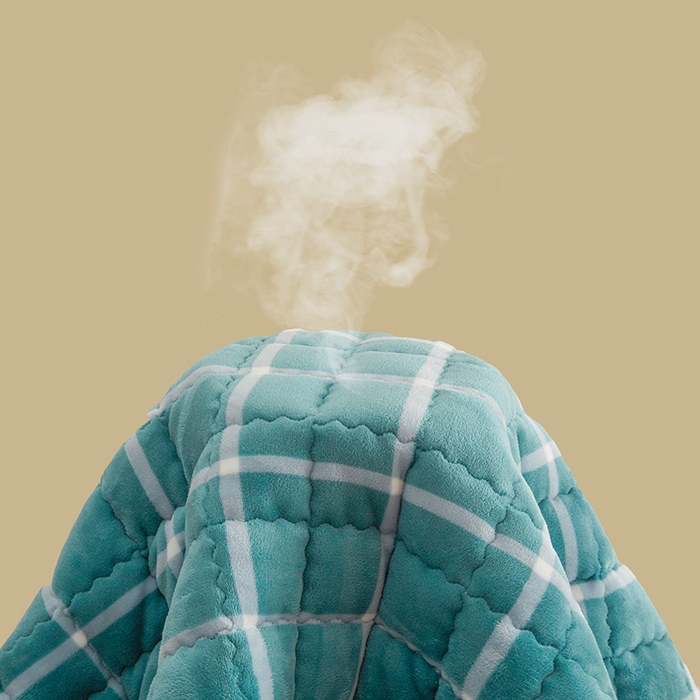 91家纺网 家纺一手货源 找家纺 澳梵家居 2025新款无印风牛奶绒夹棉床护垫 青蓝格纹