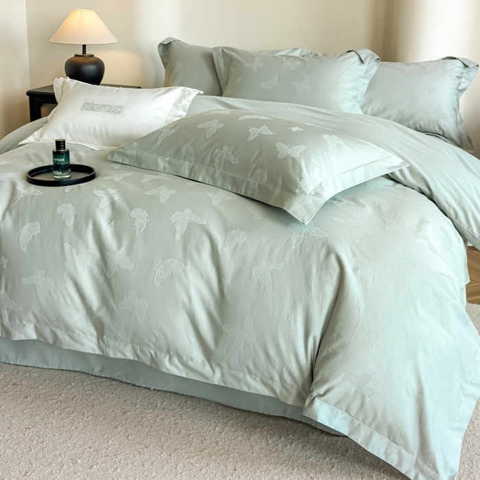 91家纺网 家纺一手货源 找家纺 （总）魅都 2025秋冬全棉厚织长绒棉磨毛立体浮雕提花四件套全棉四件套夏日蝶梦