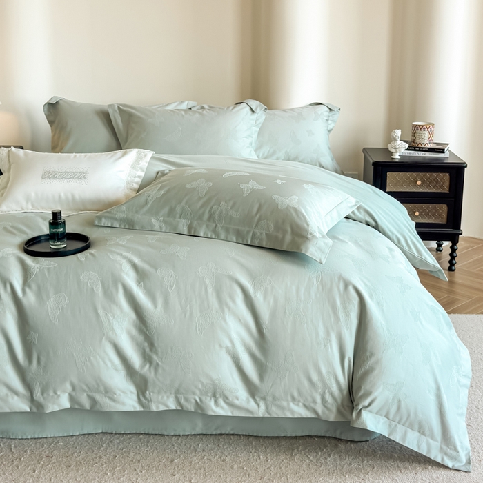 91家纺网 家纺一手货源 找家纺 （总）魅都 2025秋冬全棉厚织长绒棉磨毛立体浮雕提花四件套全棉四件套夏日蝶梦