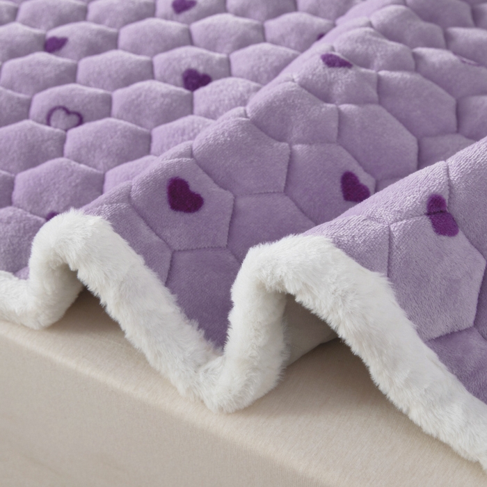 91家纺网 家纺一手货源 找家纺 情煊家纺 2025新款A类牛奶绒印花夹棉床垫 紫爱心