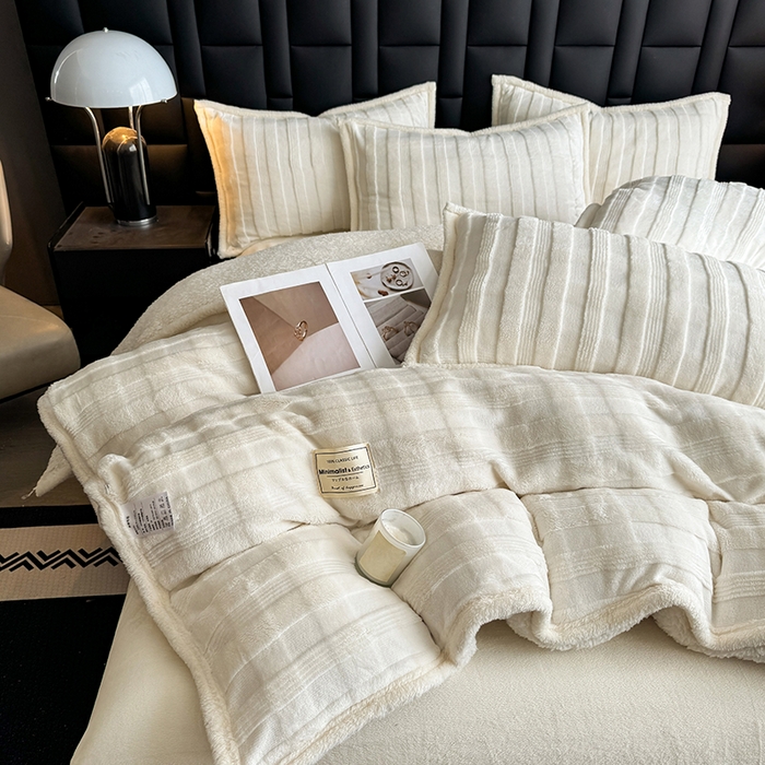 91家纺网 家纺一手货源 找家纺 青竹苑 2025新款A类玉兔绒北极绒纯色单被套被套单件 玉兔白【双面加绒】