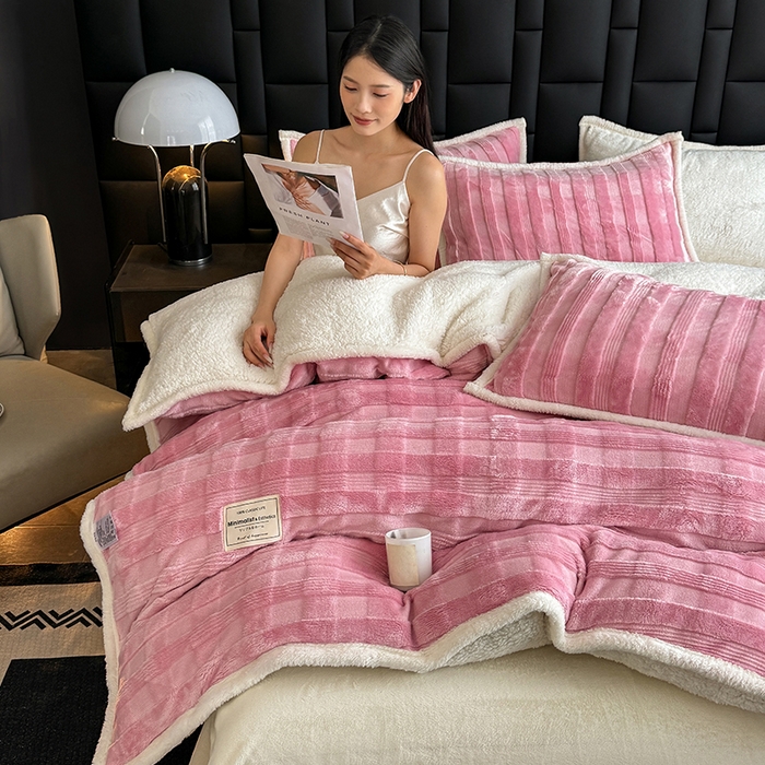 91家纺网 家纺一手货源 找家纺 青竹苑 2025新款A类玉兔绒北极绒纯色单被套被套单件 玉兔粉【双面加绒】