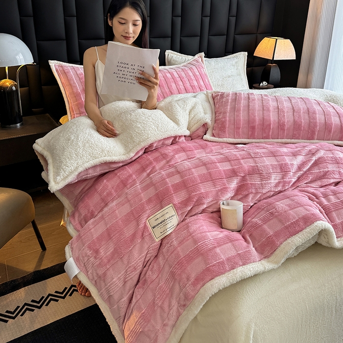 91家纺网 家纺一手货源 找家纺 青竹苑 2025新款A类玉兔绒北极绒纯色单被套被套单件 玉兔粉【双面加绒】