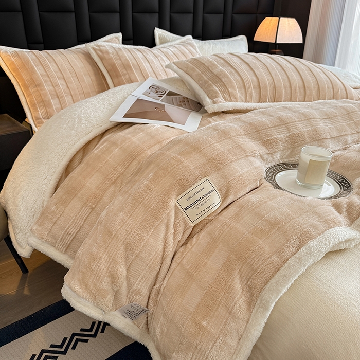 91家纺网 家纺一手货源 找家纺 青竹苑 2025新款A类玉兔绒北极绒纯色单被套被套单件 玉兔咖【双面加绒】